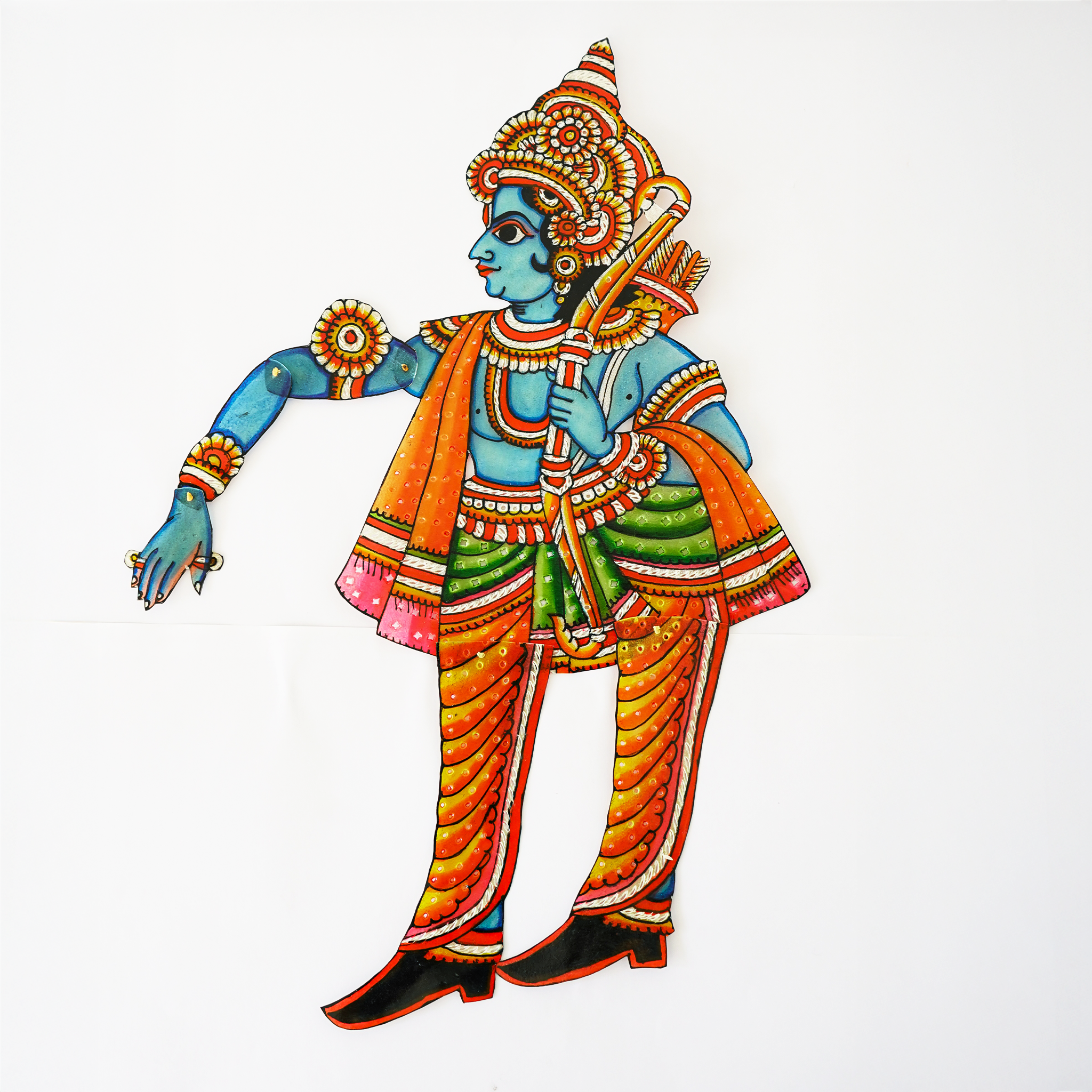 Handcrafted Andhra Leather Rama Shadow Puppet Tholu Bommalata Traditional Indian Home & Diwali Decor
